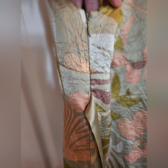 Floral Midi Dress With Invisible Zipper And Satin Waist Tie--100% Acetate Satin - Picture 10 of 15